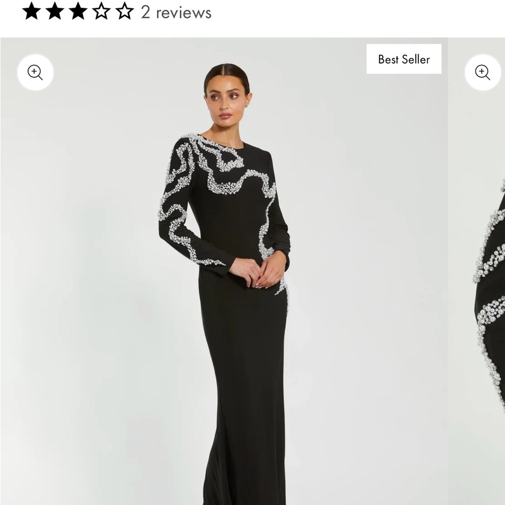 Black Long Sleeve Formal Gown with Pearl and rhinestones Embellishment